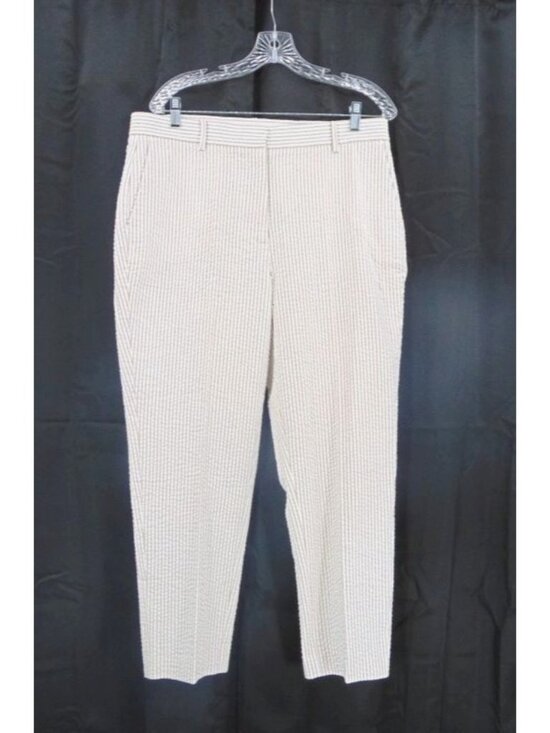 Orvis Pants - Orvis Womens Tan White Seersucker Pants Size 14 Cotton Flat Front Pockets Crop